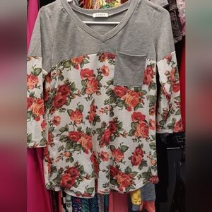 Gray and Floral Women's Top